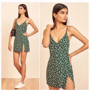 Reformation Marlowe Green and White Floral Mini Dress